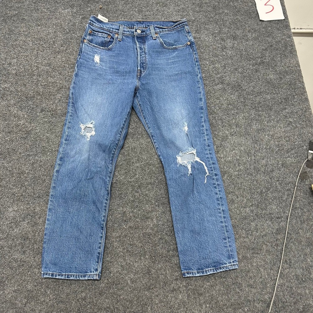 Levi's 501 Jeans Womens Size 29 Blue Distressed Ripped Straight Leg Denim Pants